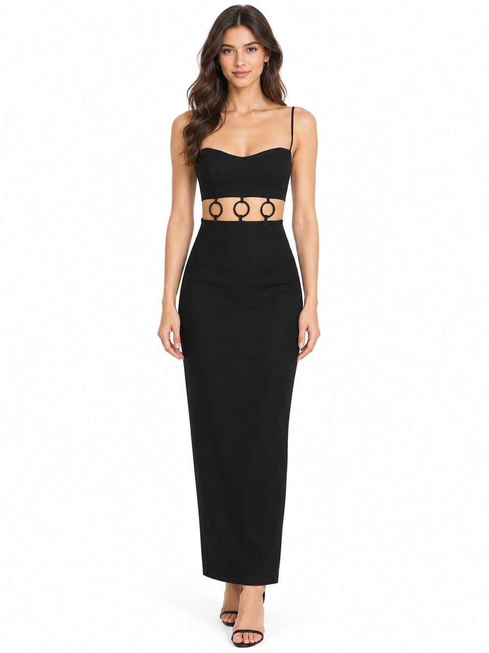 Rumer Bridget Ring Maxi Dress Black Cutout Tortoiseshell Size S